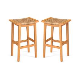 Boyel Living - Outdoor Rattan Wood Set of 2 Bar Stools - Tan
