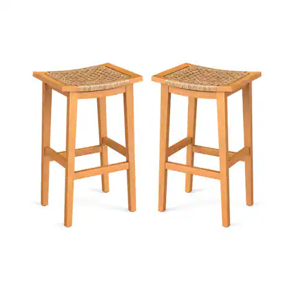 Front. Boyel Living - Tan Outdoor Rattan Wood Set of 2 Bar Stools - Tan.