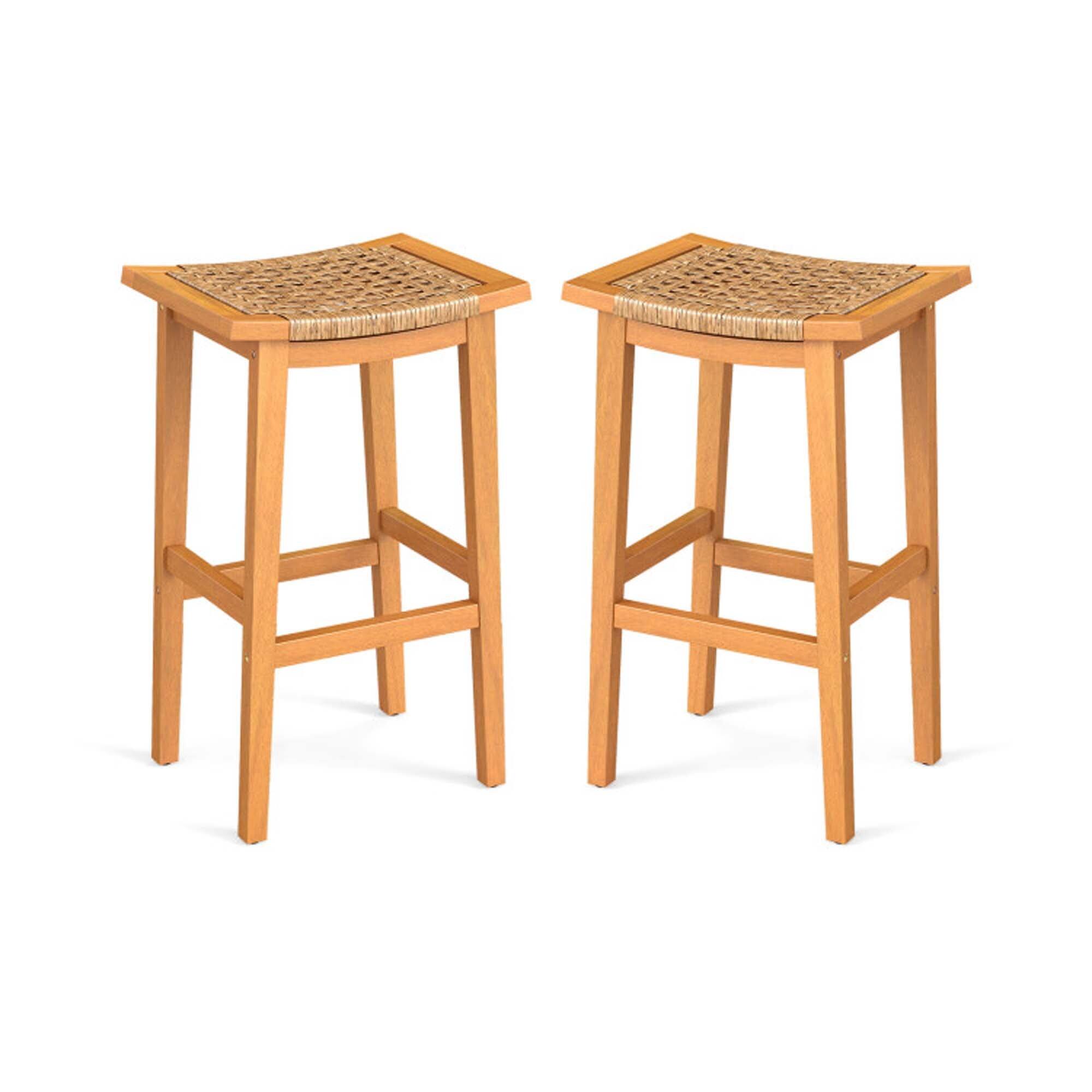 Front. Boyel Living - Tan Outdoor Rattan Wood Set of 2 Bar Stools - Tan.