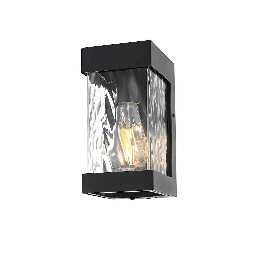 Left. Elegant Lighting - Thompson 7 inch Outdoor Pendant in Black - Black.