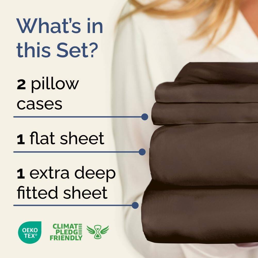 What's in this Set?

- 2 pillow cases
- 1 flat sheet
- 1 extra deep fitted sheet

CLIMATE PLEDGE FRIENDLY

OEKO TEX