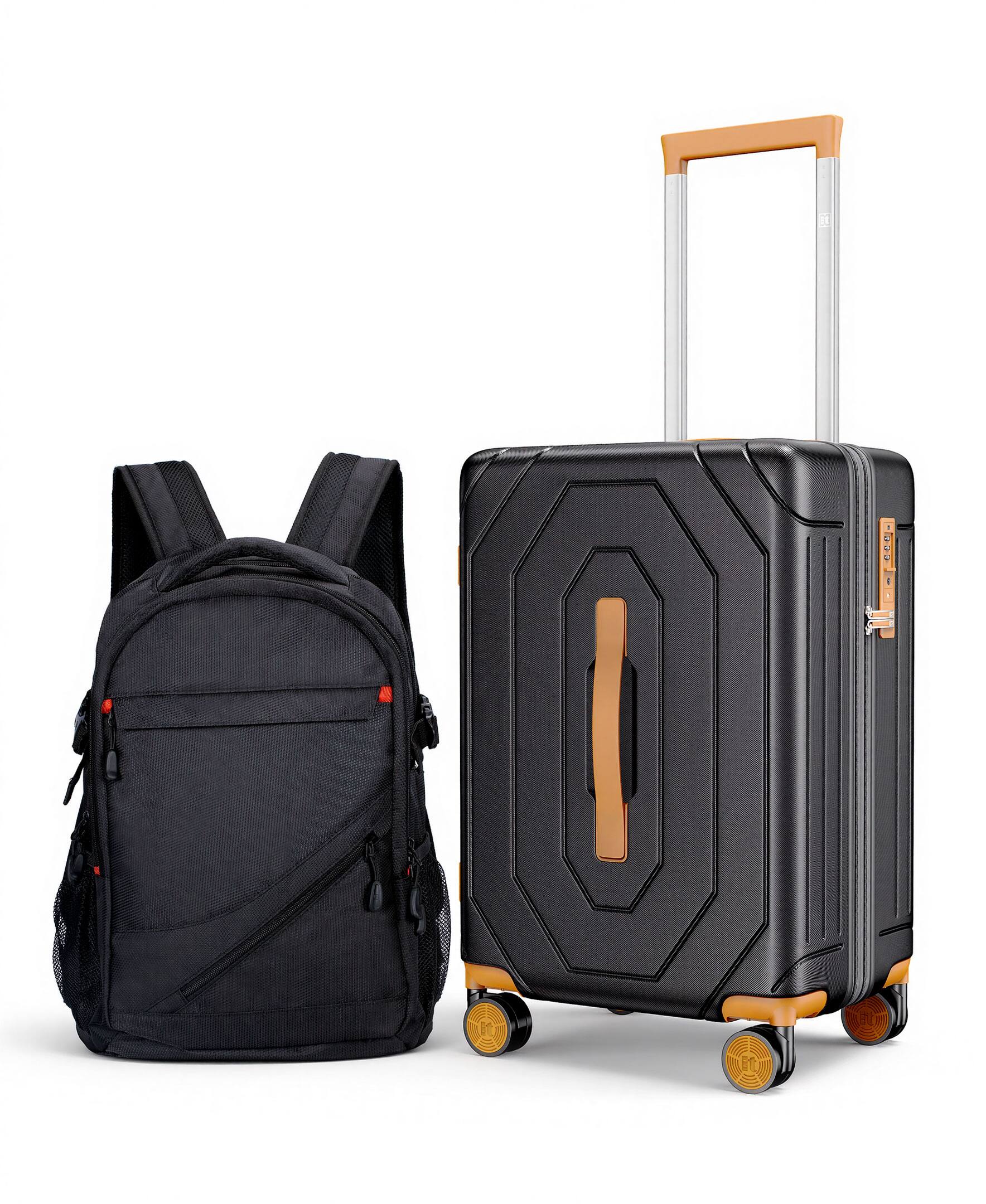 Sugift - Luggage Set with Backpack 20 Inch Hardshell Carry On Suitcase with Spinner Wheels and TSA Lock - Black