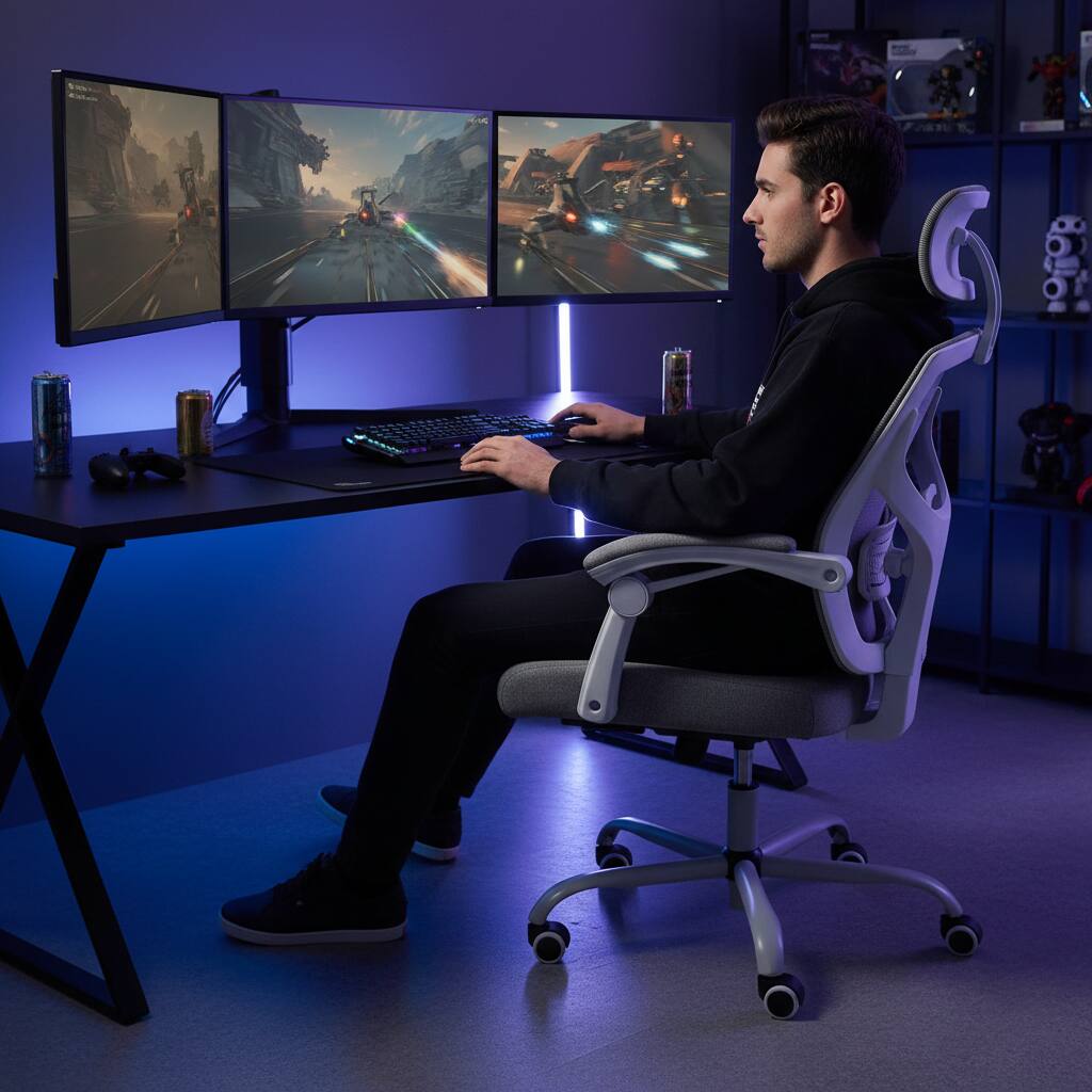 Alt View 4. AOITUN - Grey Ergonomic Office Computer Desk Chair with Lumbar Support and Footrest - Gray.