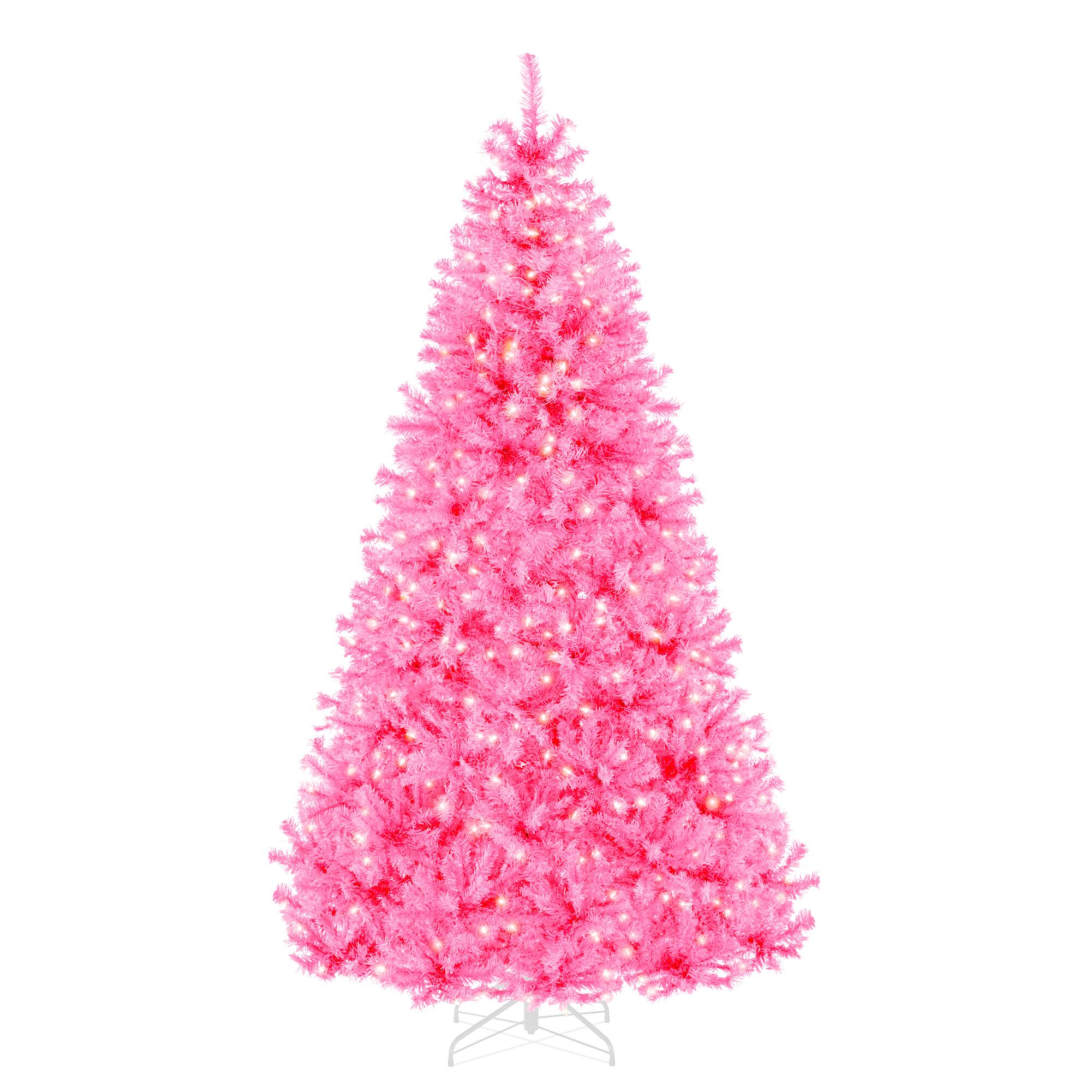 Front. Best Choice Products - Best Choice Products 6ft Pre-Lit Pink Christmas Tree w/ Twinkling LEDs, Full Artificial Pine Holiday Decor - Pink.