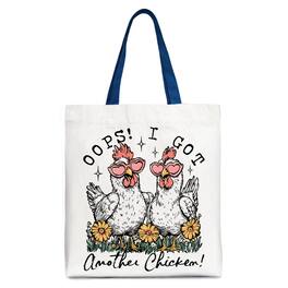 OrnamentallyYou - Oops I Got Another Chicken Canvas Tote Bag, Funny Farm Animal Gift Shopper - White Navy