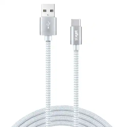 Front. Xyst - Charge and Sync USB to USB-C Braided Cable 10Ft - White.