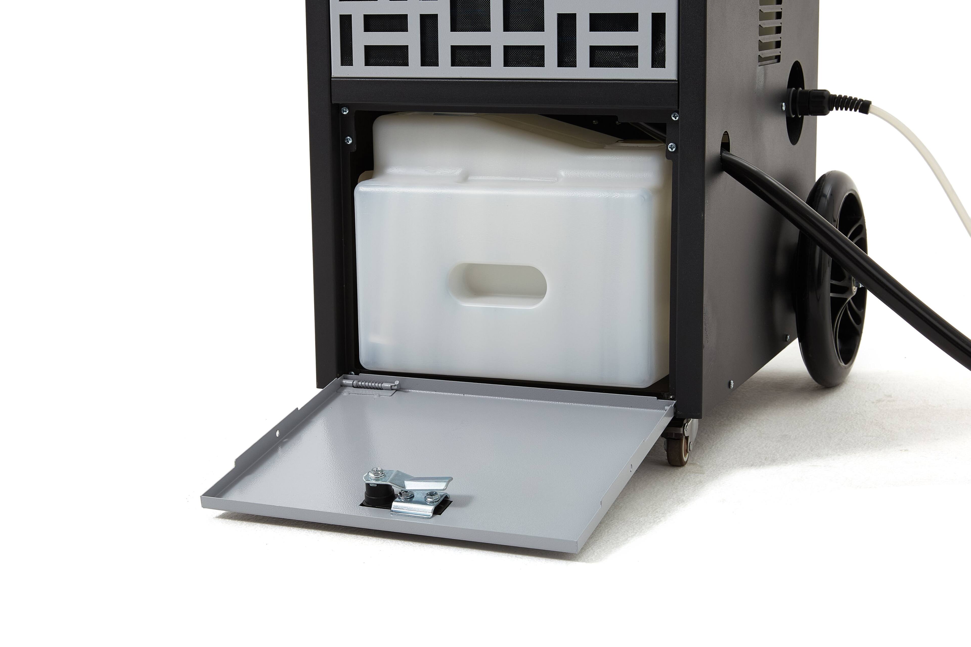 Back. Dapper Supply - 105 Pint Commercial Dehumidifier with Pump and Hose 2 Speed Fan 8000 Sq Ft Coverage ETL Certified - Grey.