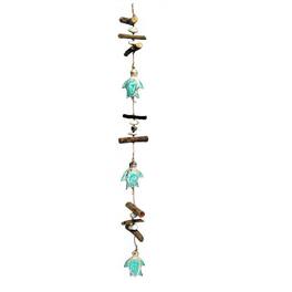 Bamboo Source Tropical Decor - Wooden Aqua Three Sea Turtle Strand With Driftwood and Stone Mobile 34.5 inch - Multicolor