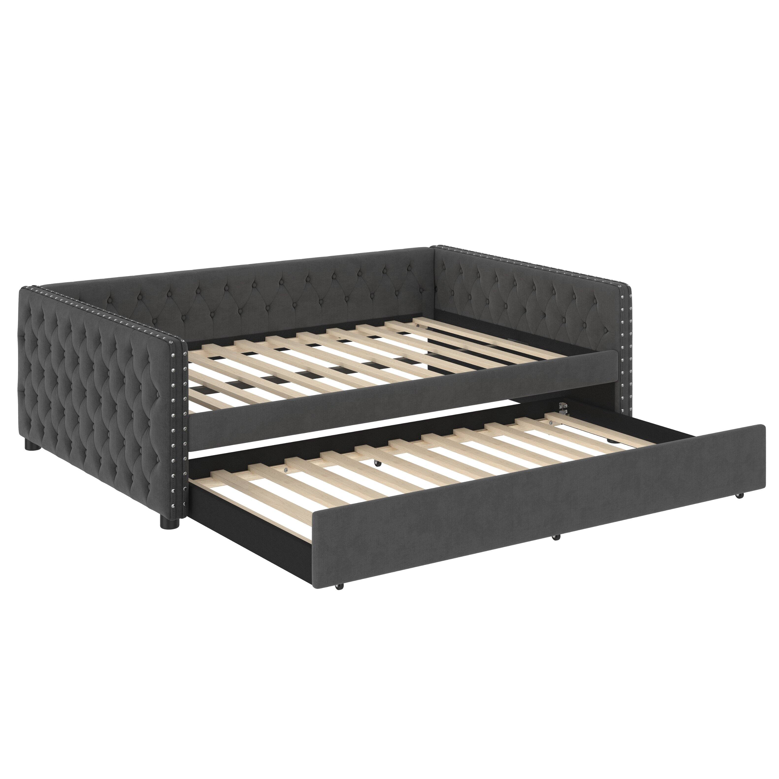 Alt View 2. Tiramisubest - Full Size Daybed, Upholstered Tufted Sofa Bed with Trundle,  Full Daybed with Twin Trundle, Gray - Gray.