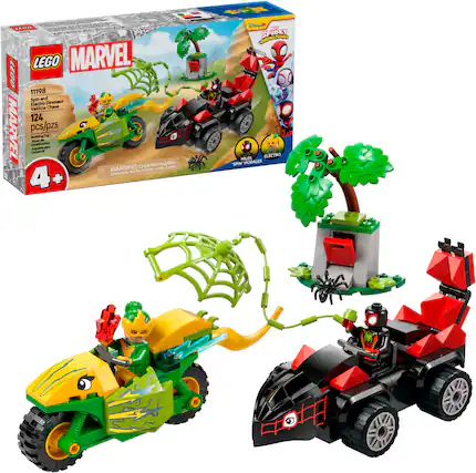 O. LEGO MARVEL 4+ 11198 Spin and Electro Dinosaur Vehicle Chase 124 MARVEL pcs/pzs Bldng D - - construction Aguane - n CHOKING HAZARD WARNING: Not for children under 3 yrs. Small parts. 4+ Soum SPIDEY O EEHD BULDN ELECTRO MILES SPN MERALES