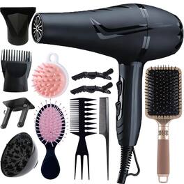 Morfone - 12 piece Hair Dryer Set with Diffuser and Concentrator 2 Speed and Heat Settings - Black