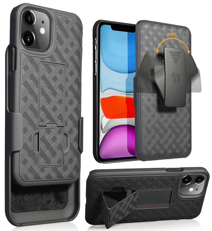 Nakedcellphone - Case with Stand and Belt Clip Holster for iPhone 11 - Black