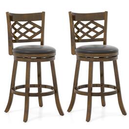 Costway - 31" Bar Height Stools Set of 2 with Rubber Wood Frame, Upholstered Seat & Footrest - Brown