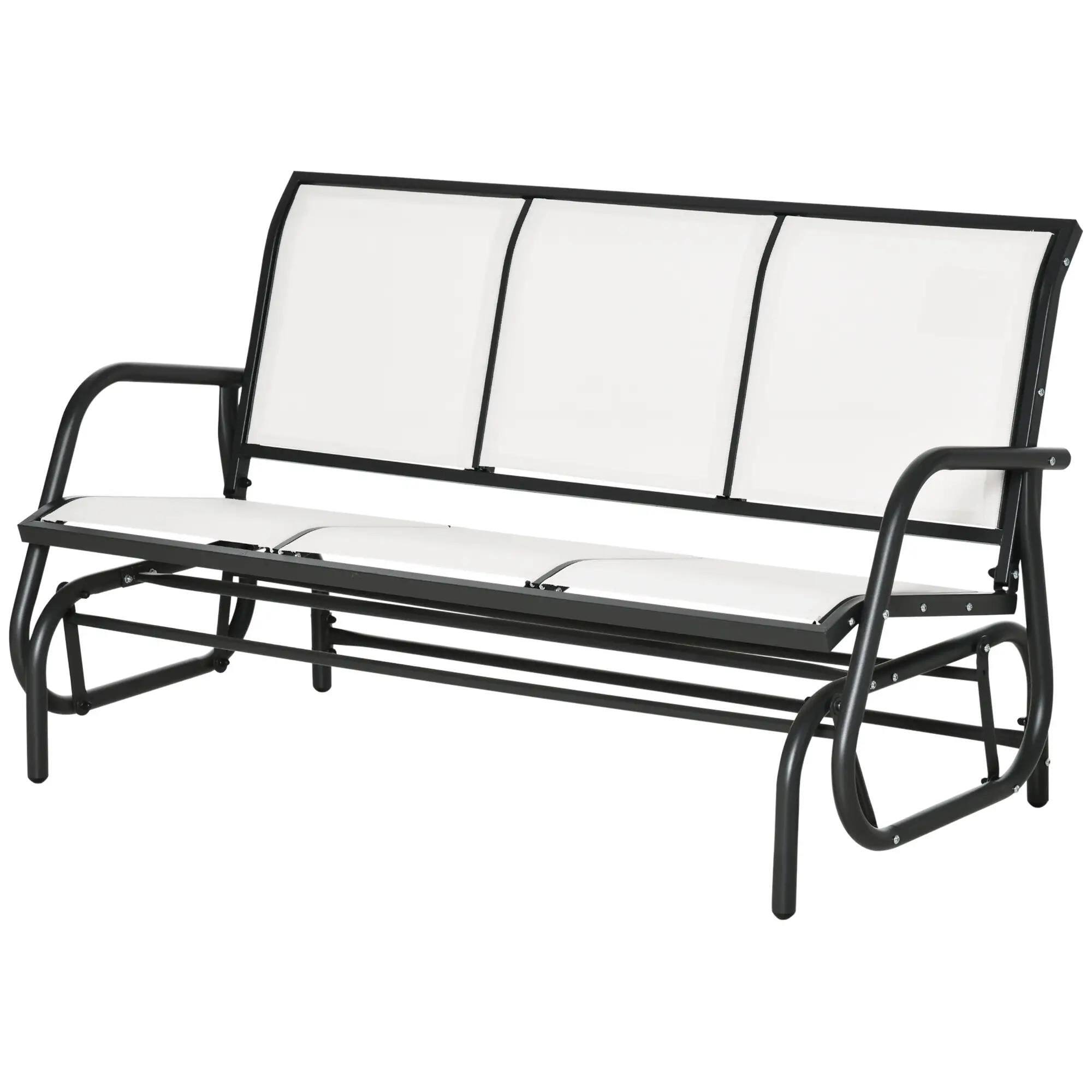 Angle. Resenkos - Resenkos 3-Seater Outdoor Swing Bench, Mesh Fabric, Metal Frame, Comfortable Patio Glider, Porch Seating,Cream White - Cream White.
