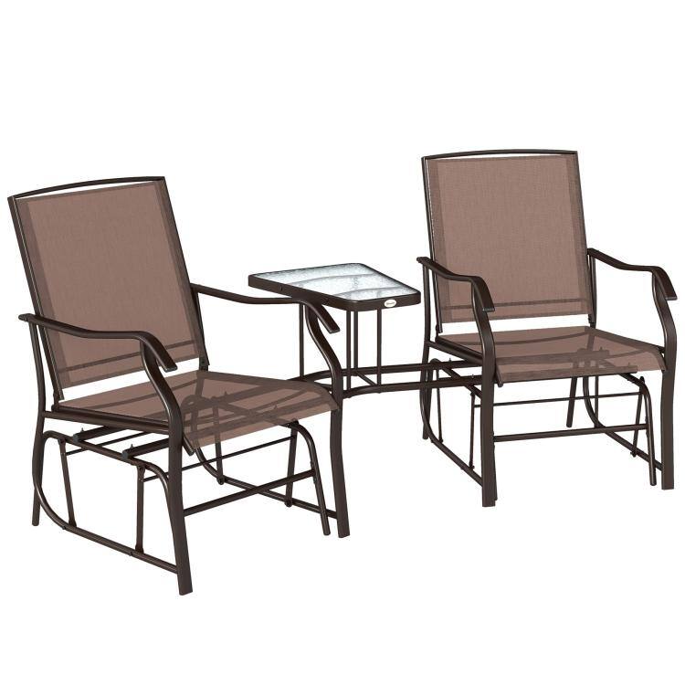 Front. PULUZ - Outdoor Glider Chairs with Coffee Table, Patio 2-Seat Rocking Chair Swing Loveseat with Breathable Sling - Brown.