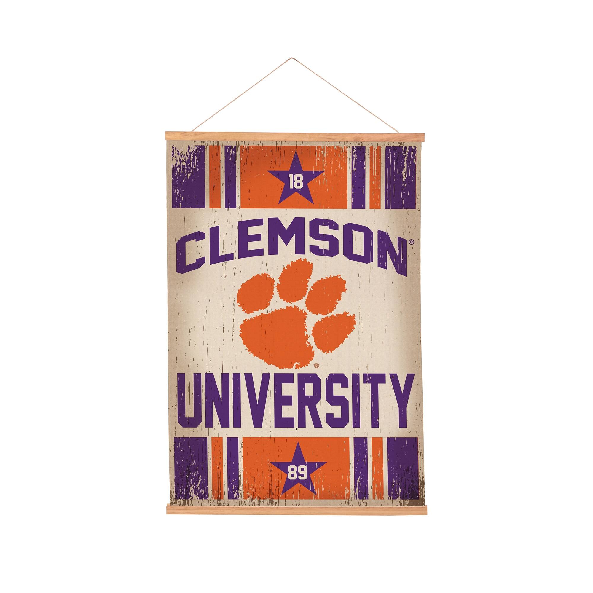 Clemson Tigers 24" x 36" Antique Style Canvas Wall Art Tapestry with Wood Frame