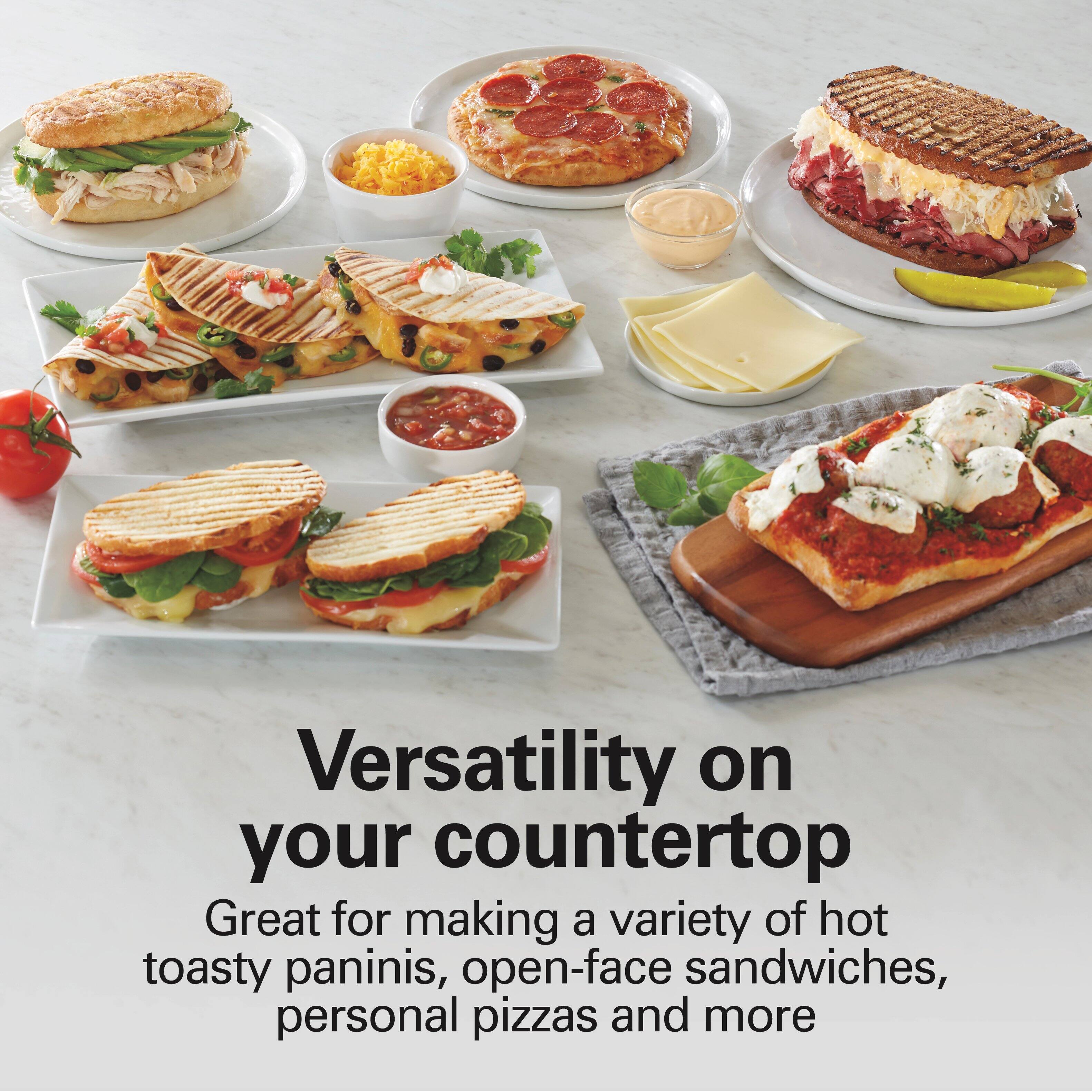 Versatility on your countertop

Great for making a variety of hot toasty paninis, open-face sandwiches, personal pizzas and more