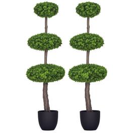 Homcom - Set of 2 Artificial Boxwood Topiary Trees in Pots, 43.25" Artificial Plants Faux Trees for Home Office, Living Room - Green