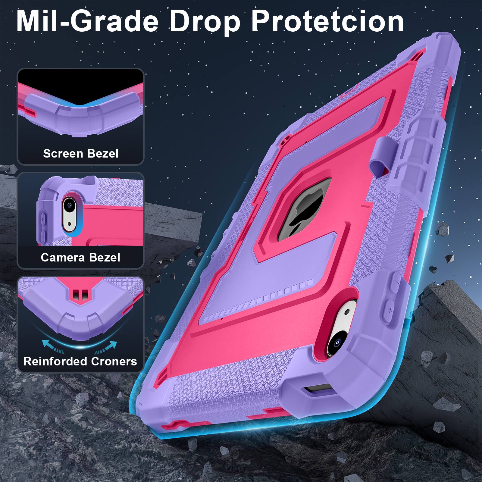 Mil-Grade Drop Protection

- Screen Bezel
- Camera Bezel
- Reinforced Corners
