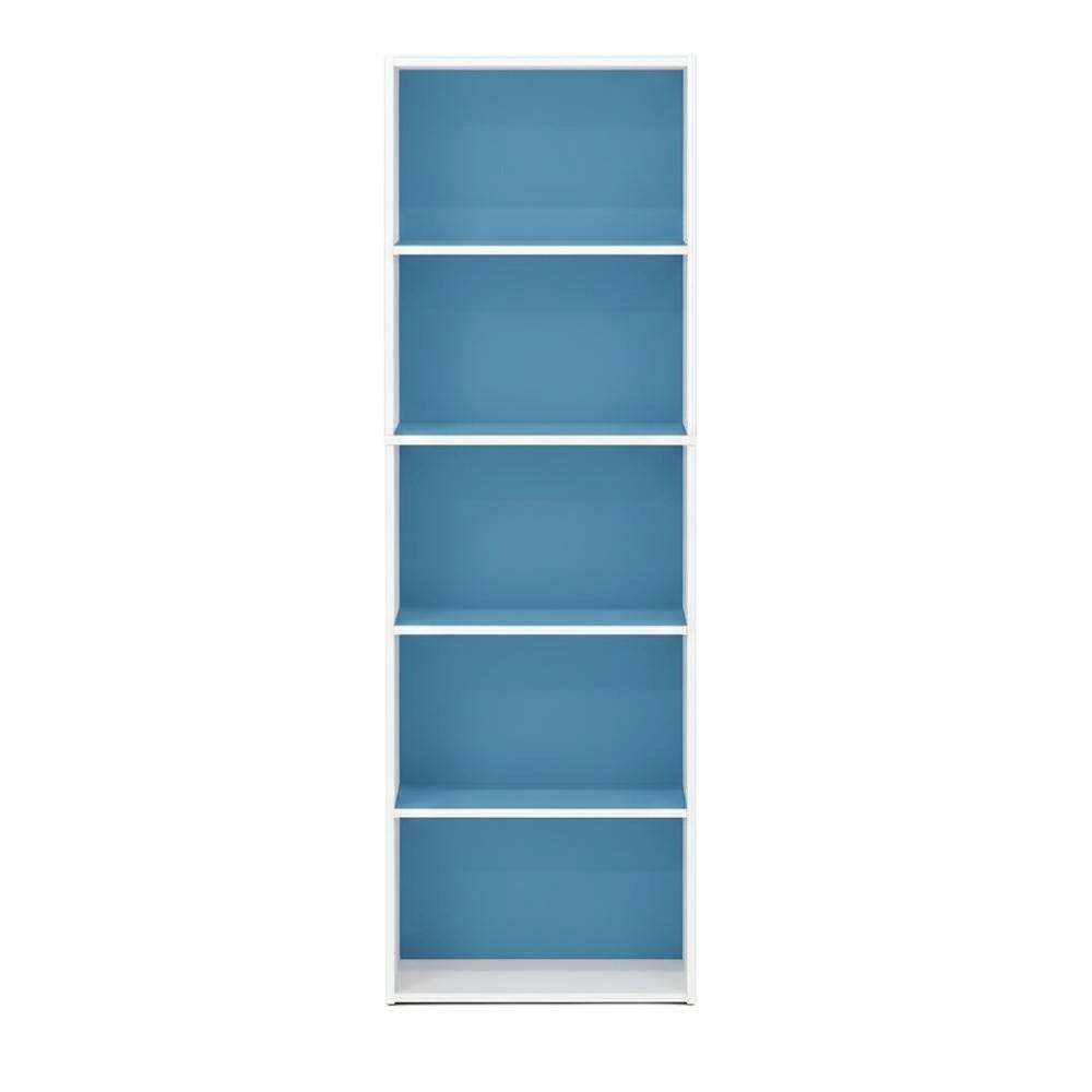 Back. FurniFact - White and Light Blue 5-Tier Reversible Open Shelf Bookcase - Brown.