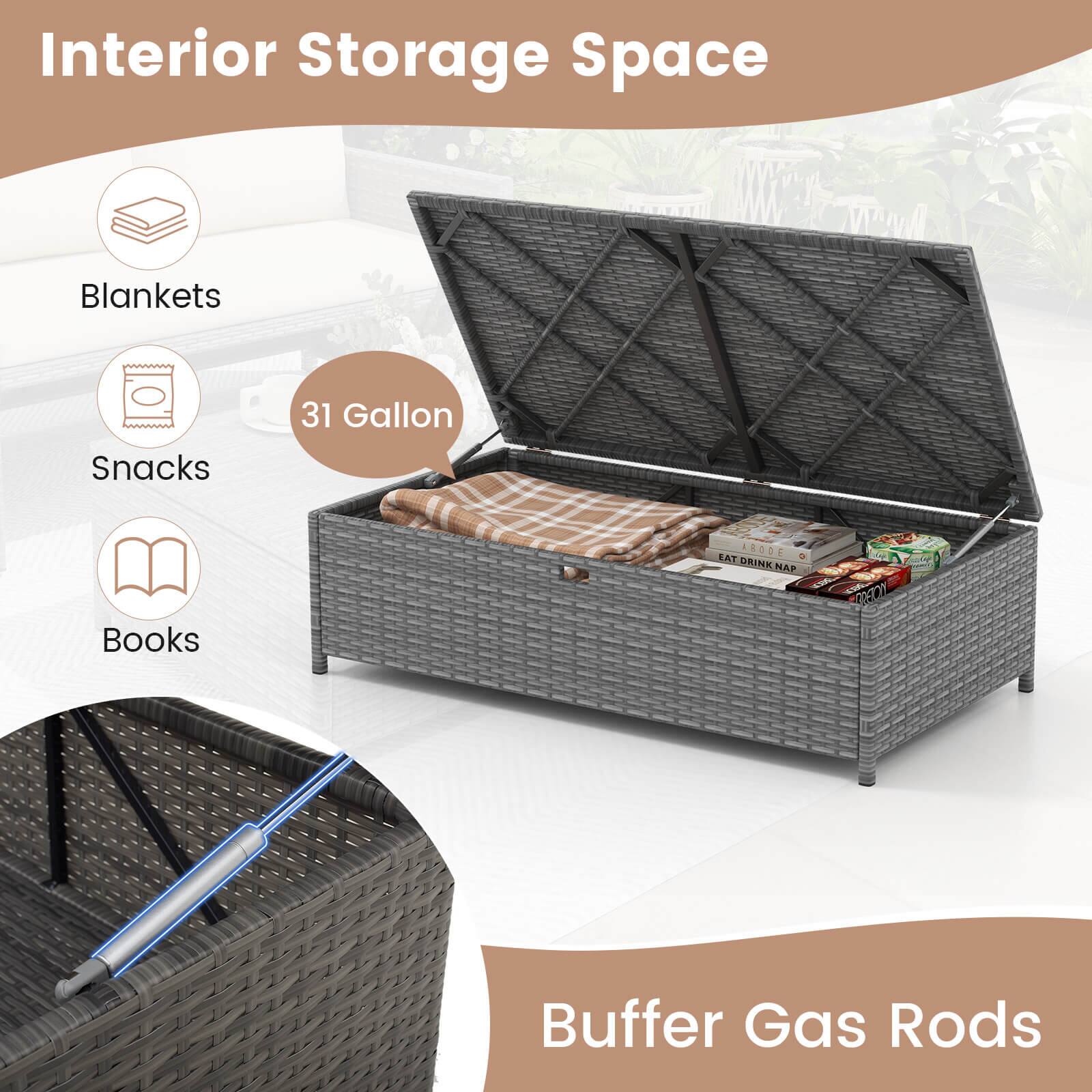 Interior Storage Space

- Blankets
- Snacks
- Books

31 Gallon

Buffer Gas Rods