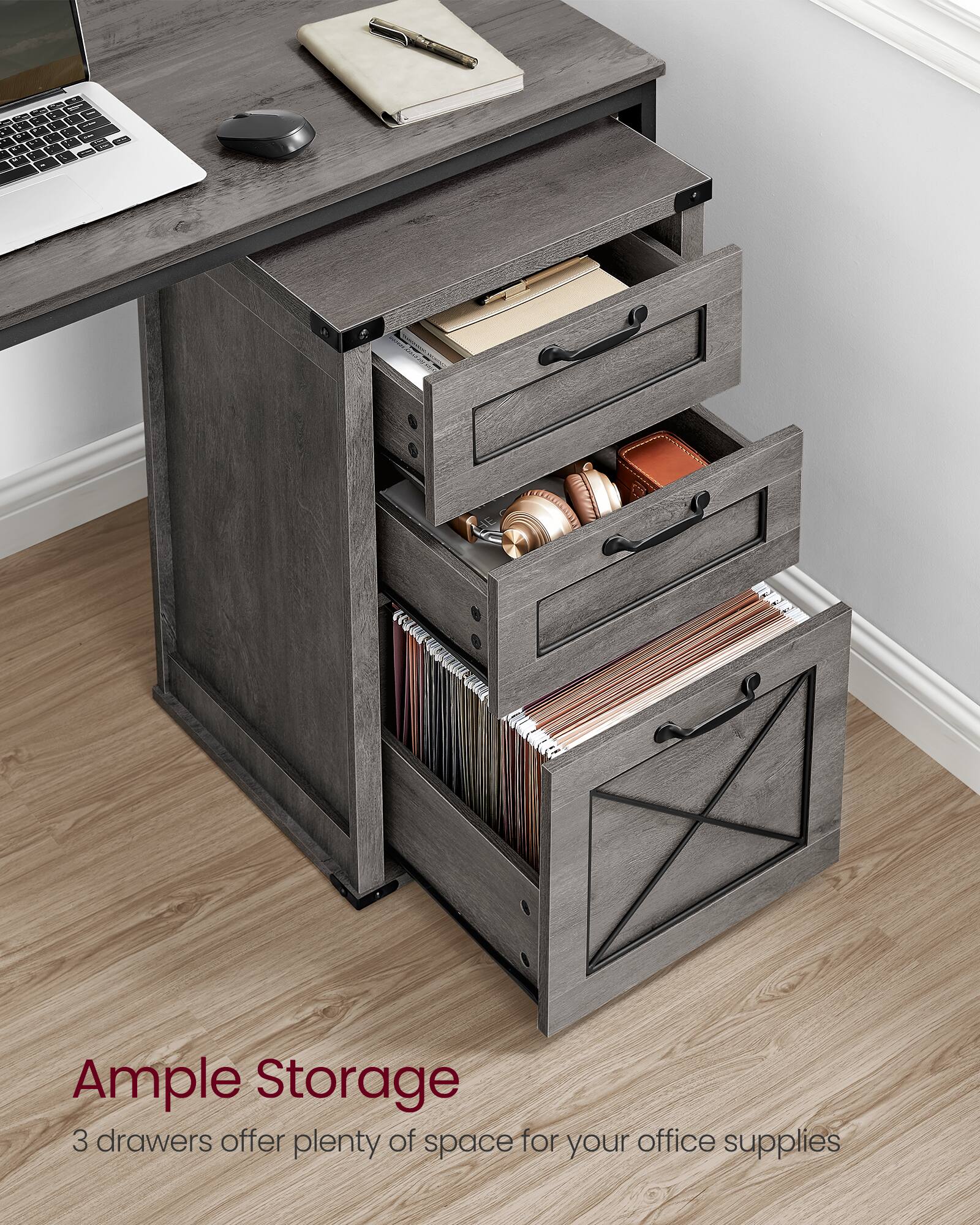Ample Storage  
3 drawers offer plenty of space for your office supplies