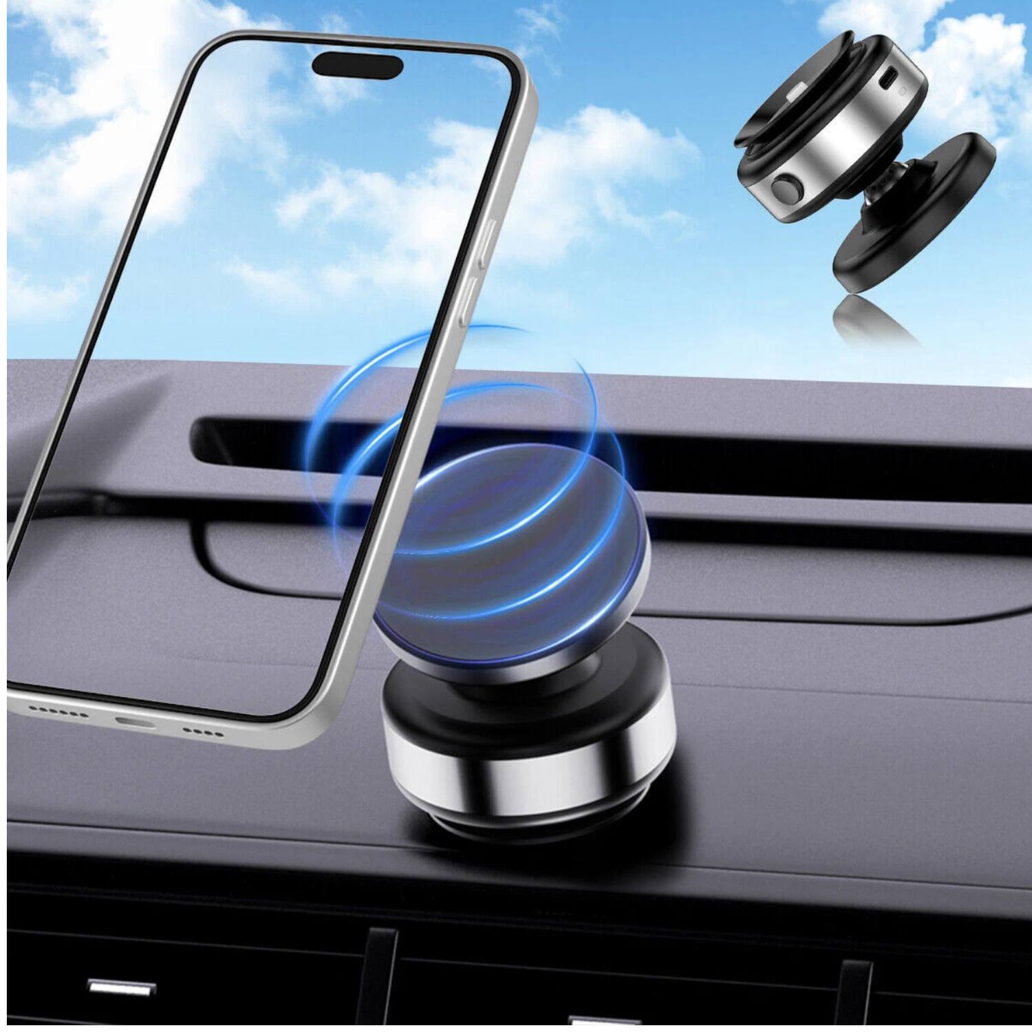 Left. Stock Preferred - Electric Vacuum Magnetic Suction Cup Car Phone Holder - Black.