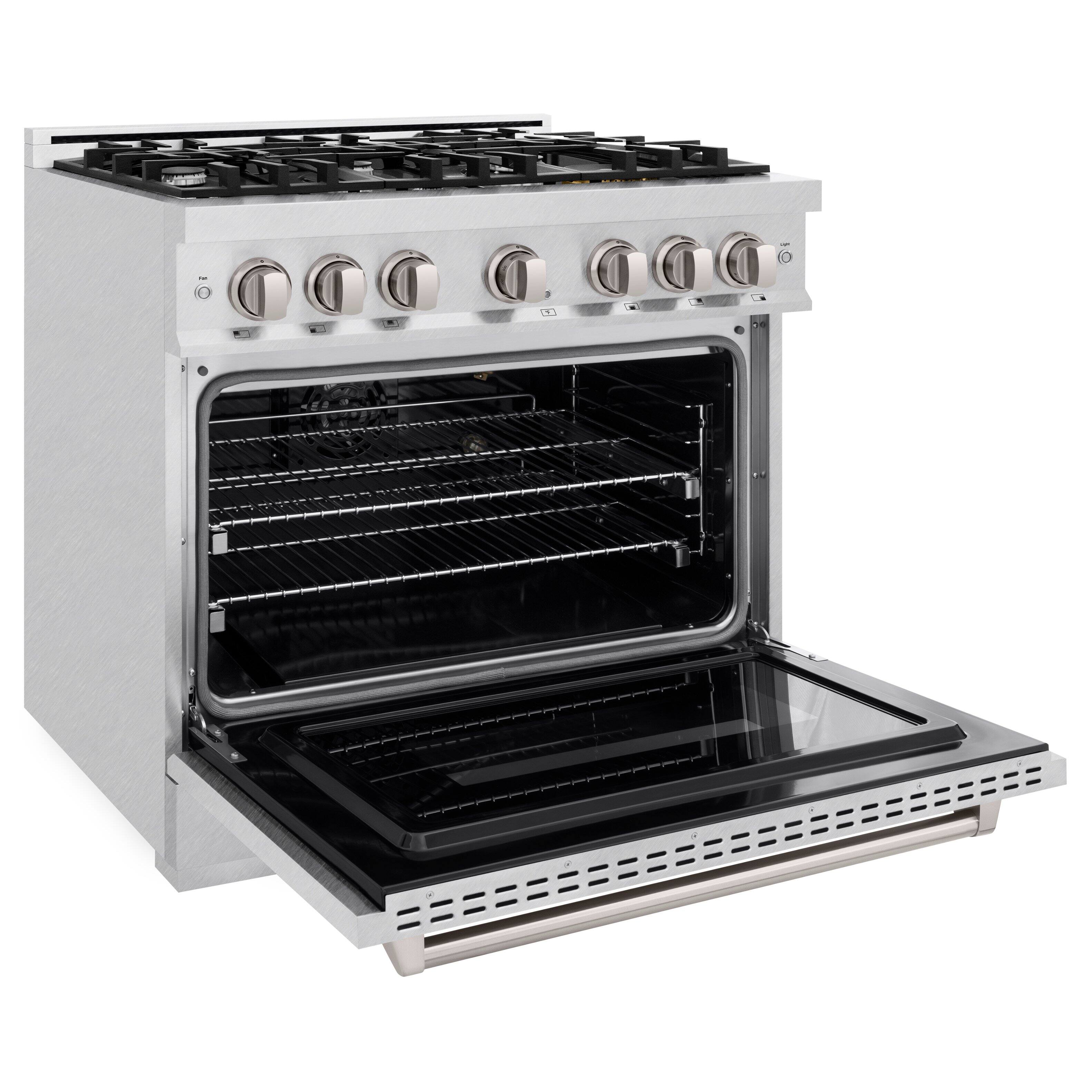 Left. ZLINE - ZLINE 36 in. Classic Gas Range w/ 6 Burners & Convection Oven in Satin Steel Stainless Steel (CGRS-36) - Stainless Steel.
