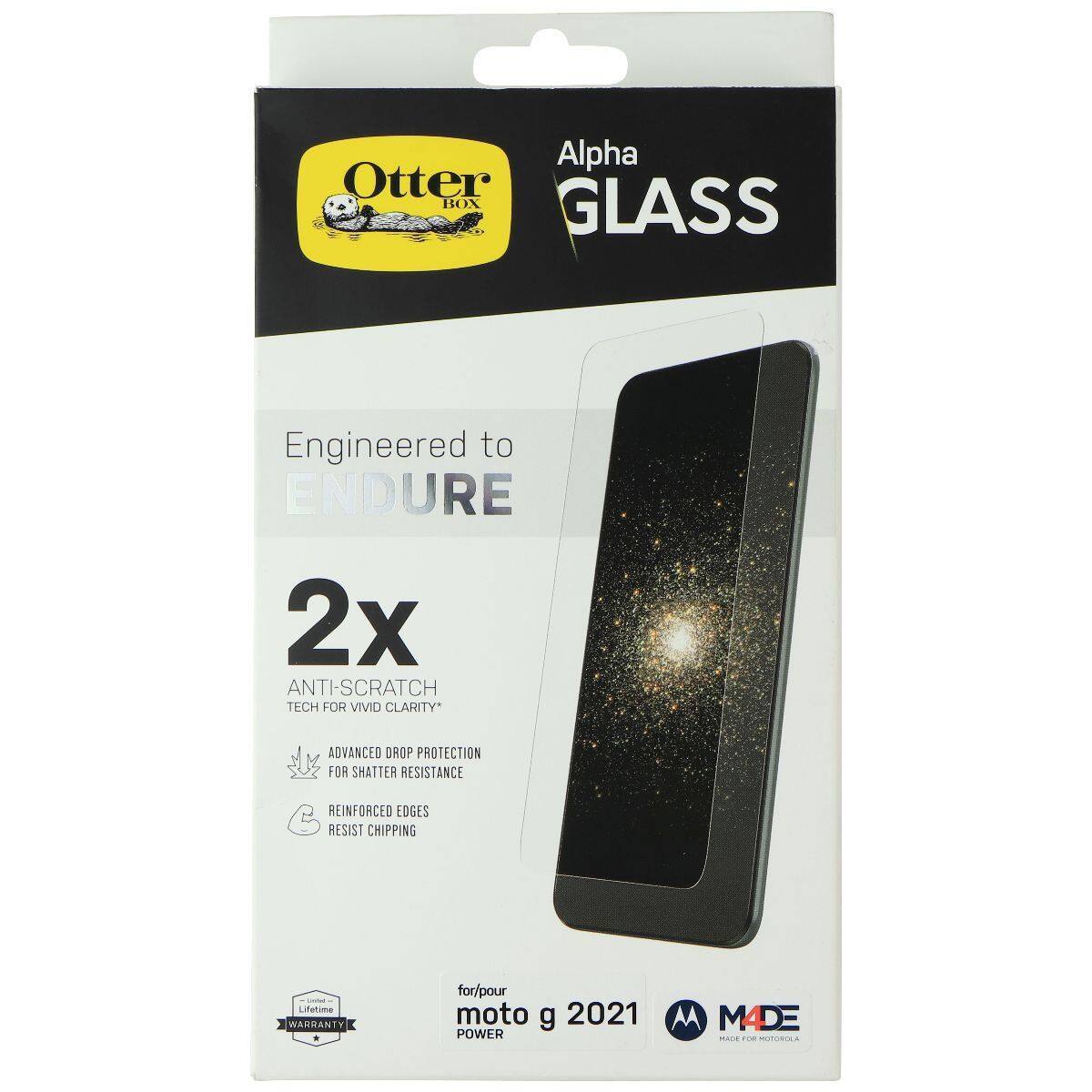 Alpha Otter BOX GLASS Engineered to ENDURE 2x ANTI-SCRATCH TECH FOR VIVID CLARITY* ADVANCED DROP PROTECTION FOR SHATTER RESISTANCE REINFORCED EDGES RESIST CHIPING - Lifetime WARRANTY for moto g 2021 POWER MADE ...