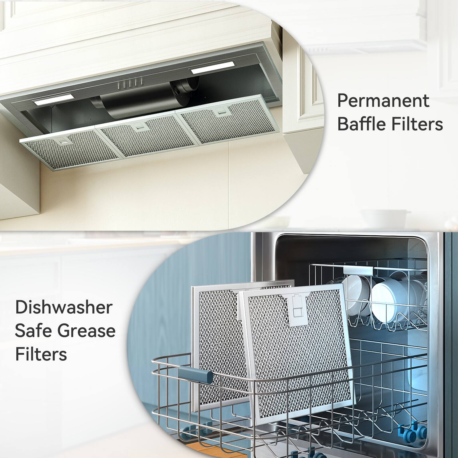 Permanent Baffle Filters, Dishwasher Safe Grease Filters