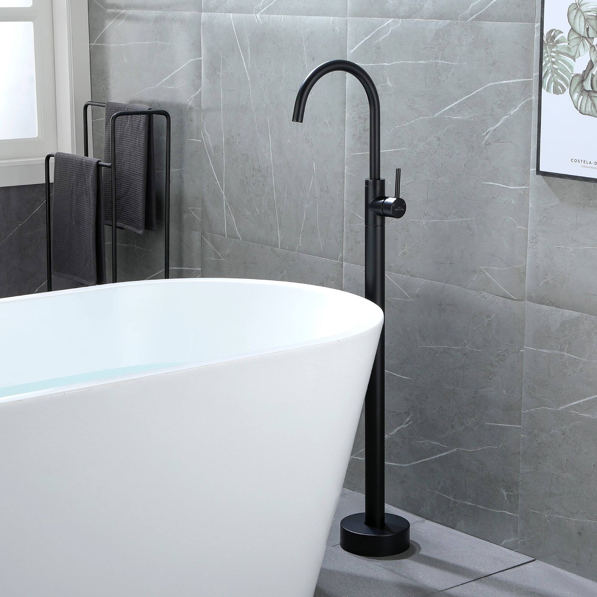 Alt View 10. Boyel Living - Freestanding Floor Mount Single Handle Bath Tub Filler Faucet with Water Supply Lines in Matte Black - Matte Black.
