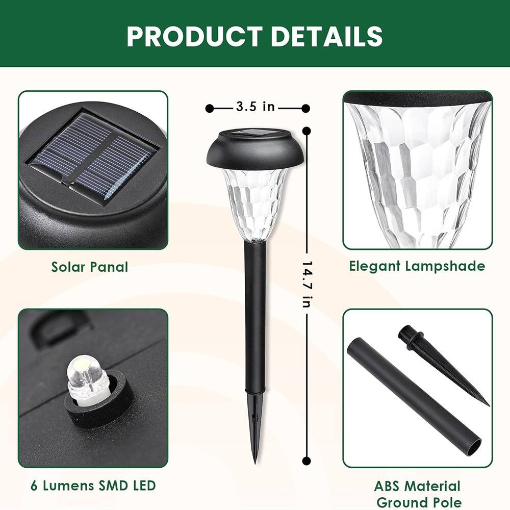 PRODUCT DETAILS

- Solar Panel
- 3.5 in
- 14.7 in
- Elegant Lampshade
- 6 Lumens SMD LED
- ABS Material Ground Pole
