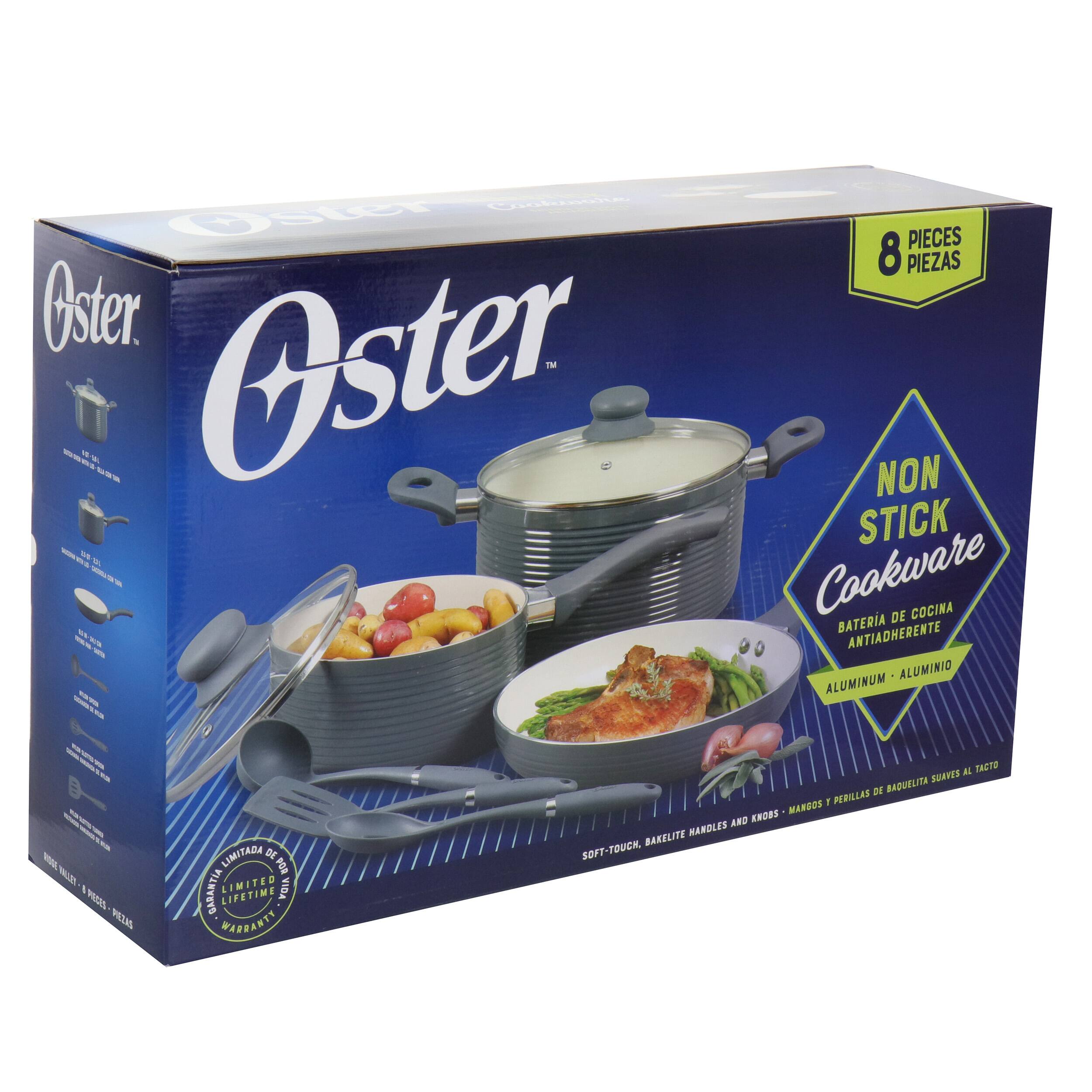 Oster Non Stick Cookware - 8 Pieces - Aluminum - Antiadherente - Limited Lifetime Warranty.
