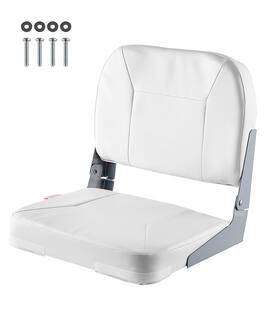 VEVOR - Boat Seat, Low Backrest, Folding Fishing Boat Seat with Thickened Sponge Cushion & Waterproof PVC Leather - White