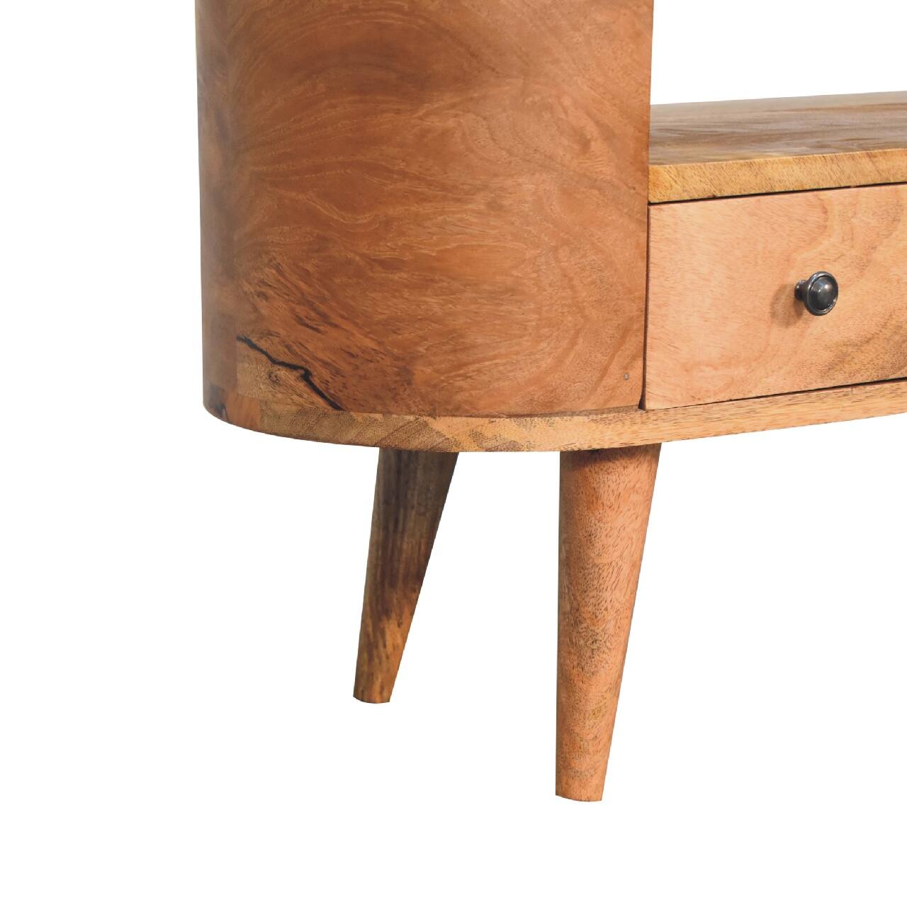 Alt View 4. Artisan Furniture - Artisan Furniture Solid Wood Mini Rounded Entertainment Unit, 1 Drawer, 1 Open Slot, Brown - Beige.