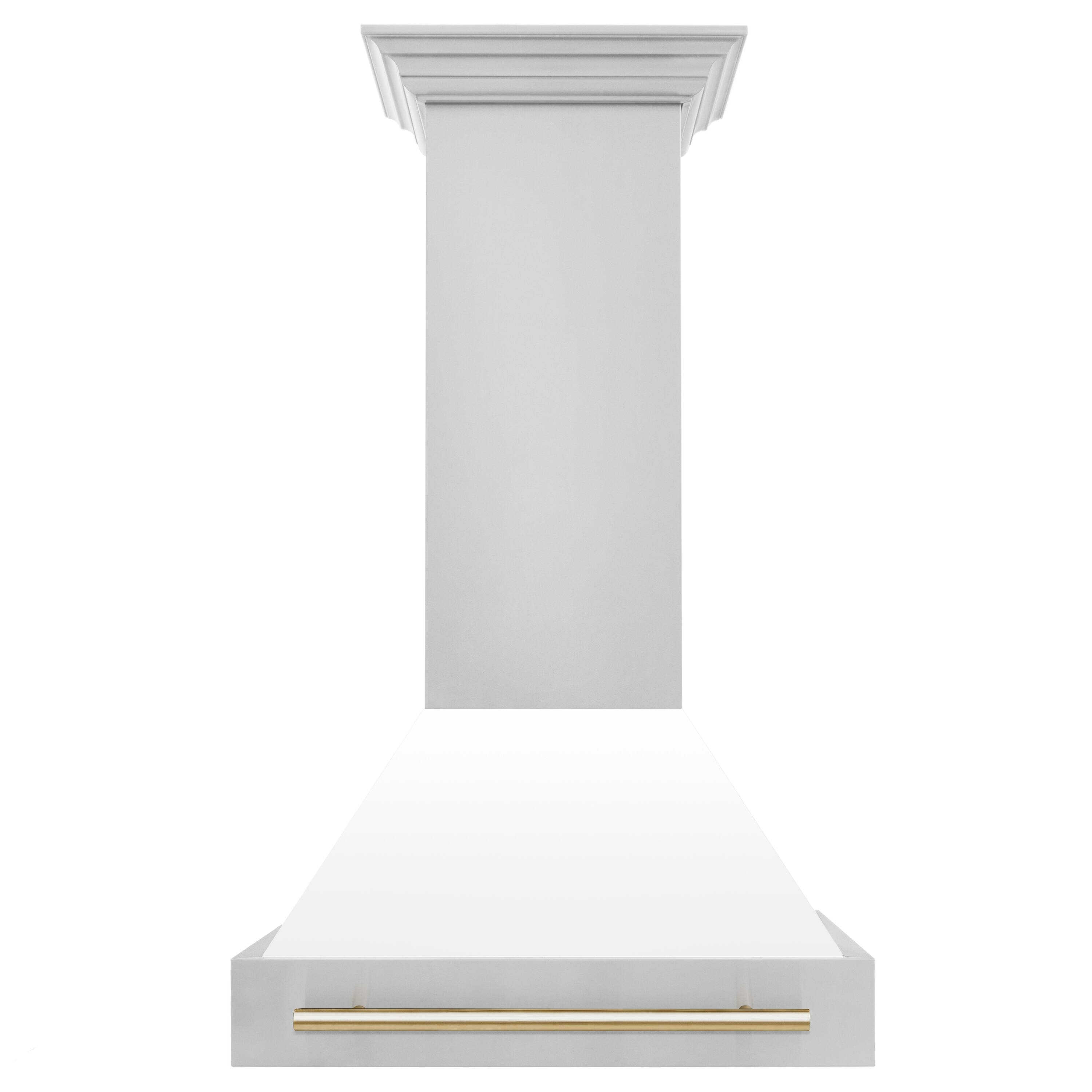 Front. ZLINE - ZLINE Autograph Edition 30 in. Stainless Steel Range Hood with White Matte Shell and Polished Gold Handle - Stainless Steel.