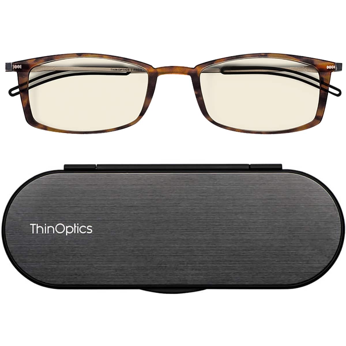 ThinOptics - Brooklyn Blue Light Blocker Glasses w/ Case - 0.0 - Tortoise/Black