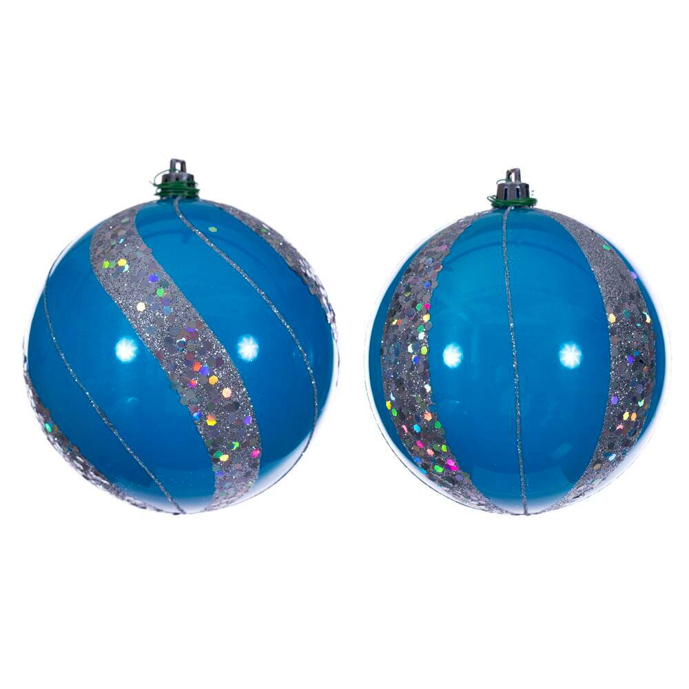 Front. Vickerman - 4" Turquoise Pearl Sequin Ball Ornament 6 Ass - Turquoise.