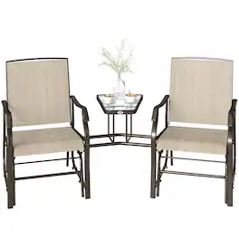Outsunny - Glider Chairs with Coffee Table, Patio 2-Seat Rocking Chair Swing Loveseat with Breathable Sling - Light Brown
