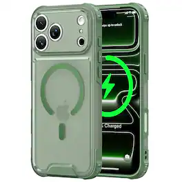 Dteck - Rugged Magnetic Case For iPhone 18 Pro Max Shockproof Translucent Matte Cover Compatible With Magsafe Accessories - Green