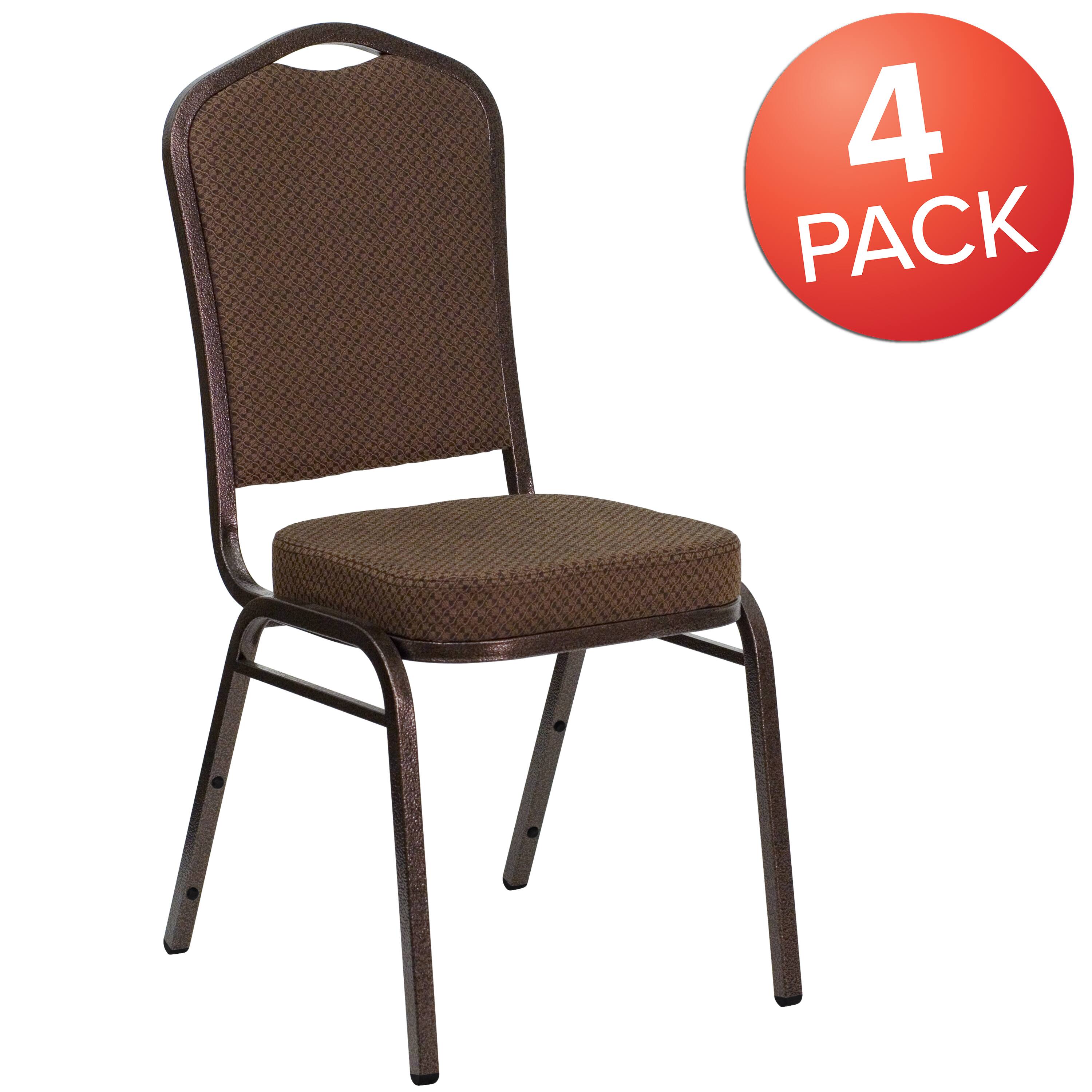 Alt View 1. Emma + Oliver - 4 Pack Crown Back Stacking Banquet Chair - Brown Patterned Fabric/Copper Vein Frame.