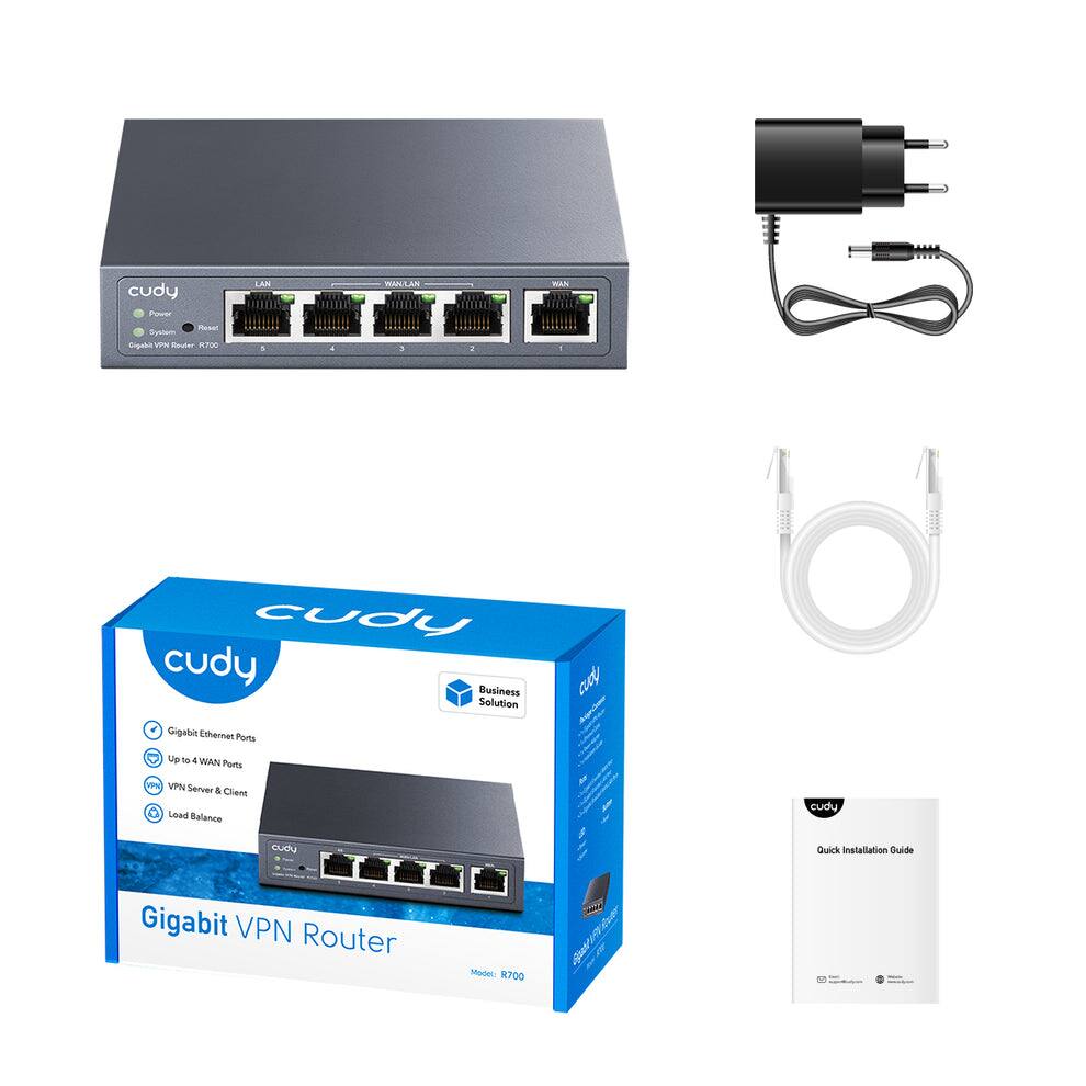 cudy ~ noar RAtum ignbl VITV Suer F LAS + . WANLAN - 2 - cudy cudy Business Solution ant Ggabit Eshenet Parts Up - & WAN Purts P VPN Server & Clens Load Balance cudy eudu Quick Inslalation Guide Gigabit VPN Router Madel R700