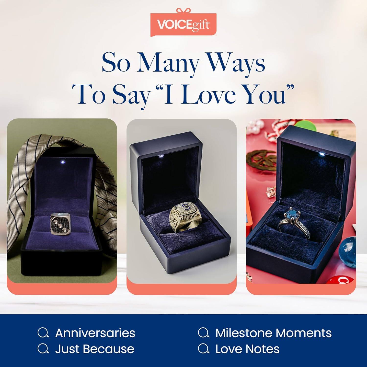 VOICEgift

So Many Ways To Say "I Love You"

Anniversaries  
Just Because  
Milestone Moments  
Love Notes