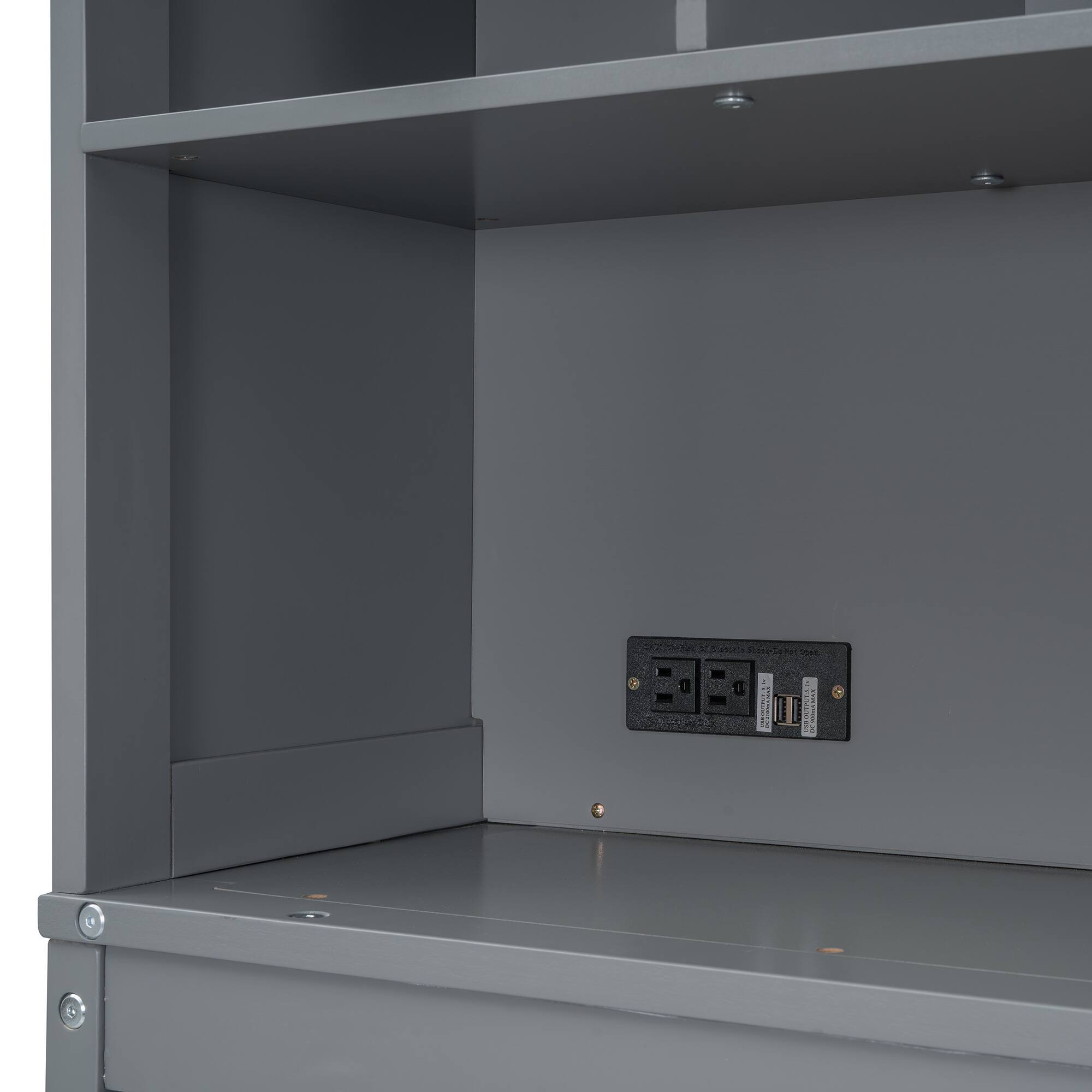 Alt View 8. Tiramisubest - Queen Size Murphy Bed with Shelves & USB, Gray, Plywood, Space-Saving - Gray.