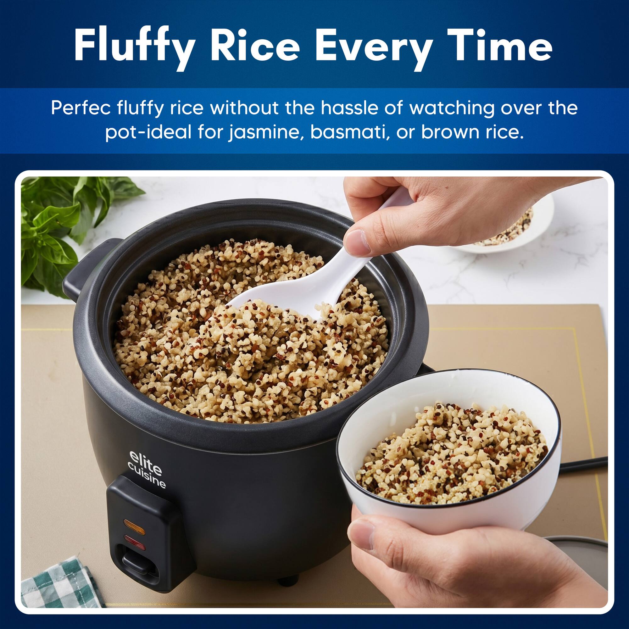 Fluffy Rice Every Time

Perfect fluffy rice without the hassle of watching over the pot-ideal for jasmine, basmati, or brown rice.