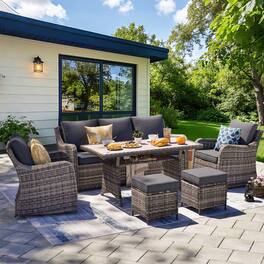 Yardgrace - 6-Piece Patio Conversation Set: 2 Rocker Chairs, Sofa, 2 Ottomans & Coffee Table, Outdoor Sectional - Gray
