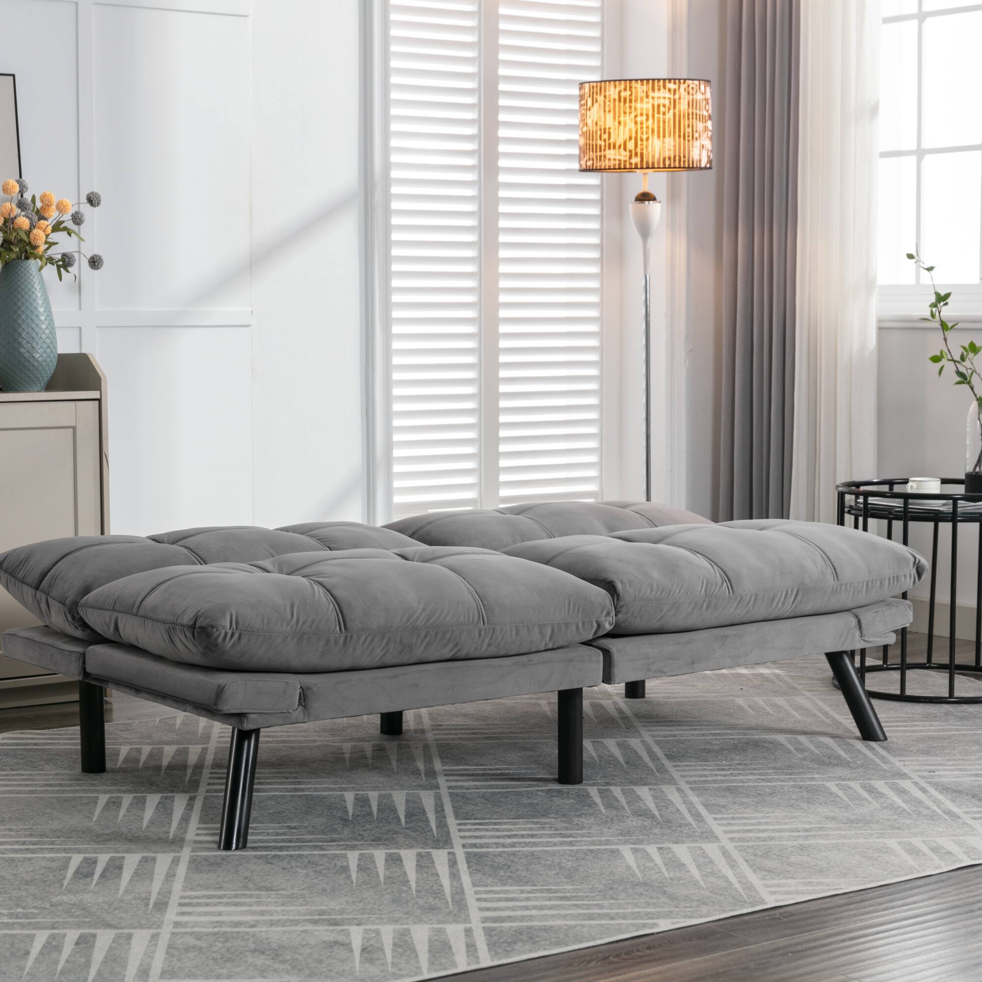 Alt View 4. GOODSILO - Convertible Folding Sofa Bed with Adjustable Armrests and Backrest for Small Spaces - Light Grey.