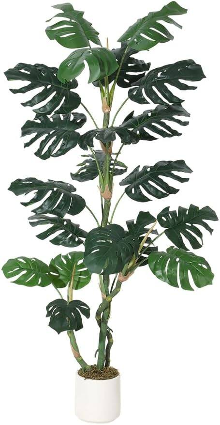 Front. Homhougo - UV Resistant Artificial Monstera Plant 6FT Tall, Lifelike Faux Tree with Bendable Stems for Indoor Outdoor Use - Green.