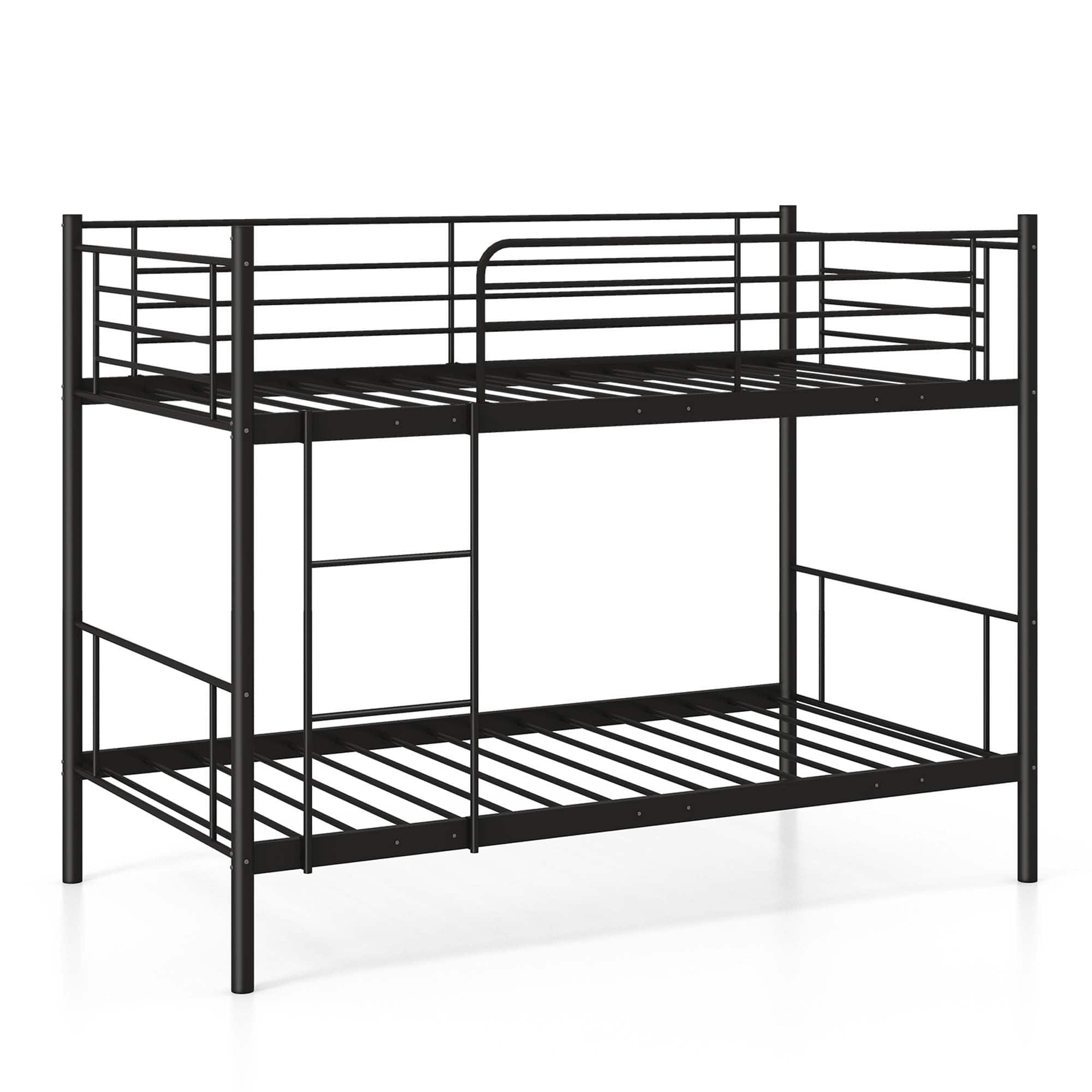 Costway - Metal Twin Over Twin Bunk Bed with Built-in Ladder Safety Guardrail - Black