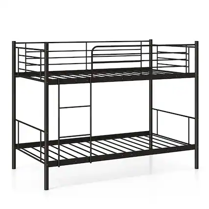 Front. Costway - Costway Metal Twin Over Twin Bunk Bed with Built-in Ladder Safety Guardrail - Black.